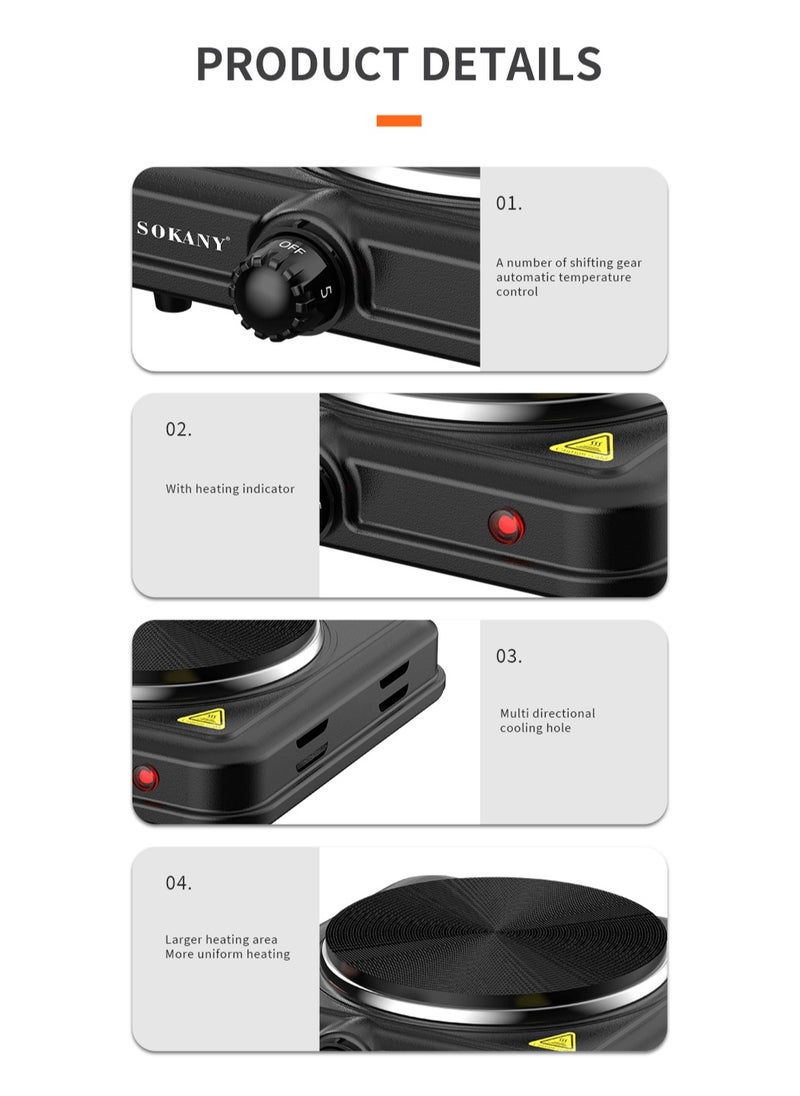 sokany - Electric stove,Electric Hot plate single burner,Adjustable Temperature Control,Overheat Protection,Non stick Coating,1000W SK-5109 Black - Image 1