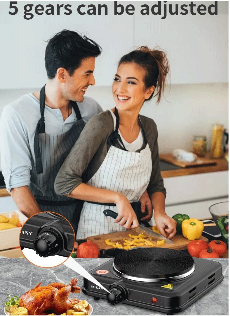 sokany - Electric stove,Electric Hot plate single burner,Adjustable Temperature Control,Overheat Protection,Non stick Coating,1000W SK-5109 Black - Image 1
