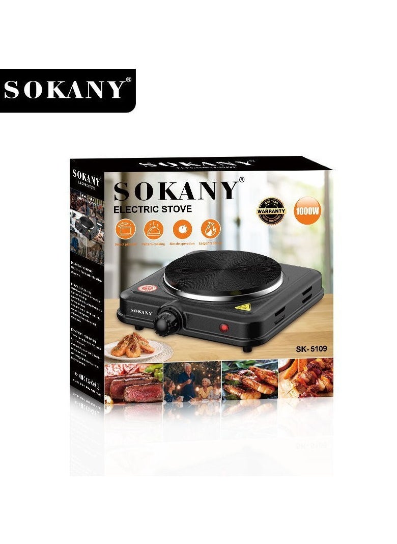 sokany - Electric stove,Electric Hot plate single burner,Adjustable Temperature Control,Overheat Protection,Non stick Coating,1000W SK-5109 Black - Image 1