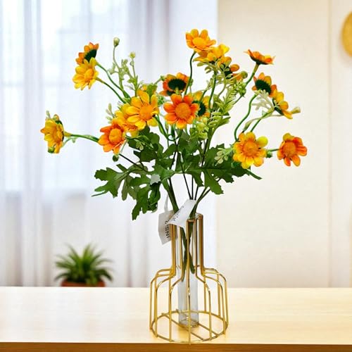 CURATED CART Artificial Daisy Flowers - Pack of 2 Faux Daisy Bouquets, 30 cm Tall with 10 Flower Heads per Stem - UV Resistant Plastic Plants for Indoor & Outdoor Use - Home, Garden (Yellow) (No Vase) - Image 1