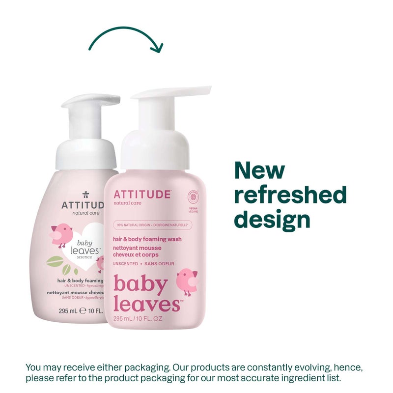 ATTITUDE 2-in-1 Hair and Body Foaming Baby Wash, EWG Verified Shampoo Soap, Dermatologically Tested, Made with Naturally Derived Ingredients, Vegan, Unscented, 10 Fl Oz - Image 2