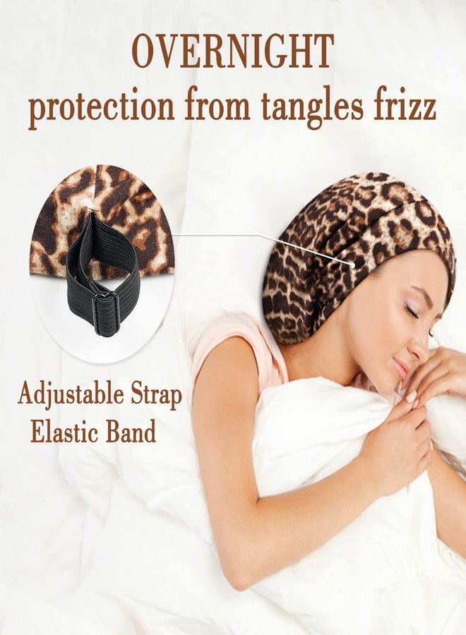 LULUSILK Mulberry Silk Bonnet for Sleeping Women, Real Silk Sleep Cap for Curly Hair and Braids, Pure Head Wrap with Scrunchies, Brown Leopard - Image 4