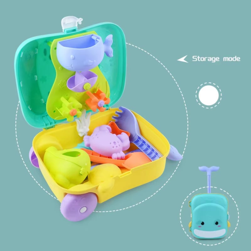 Children's Beach Toy Set: 8-Piece Blue Plastic Tools - Whale Trolley Case With Hourglass Water Flow & Storage For Kids Aged 3+ For Outdoor Sand And Water Play - Image 4