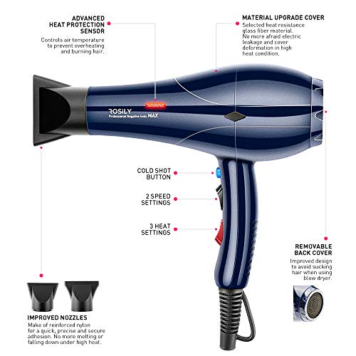 ROSILY Professional 2200W Ionic Ceramic Hair Dryer | Fast Drying Salon Quality Blow Dryer with Nozzle Attachments for Smooth Shine and Silky Hair | Extra Long Cord and Faster Drying Time - Image 5