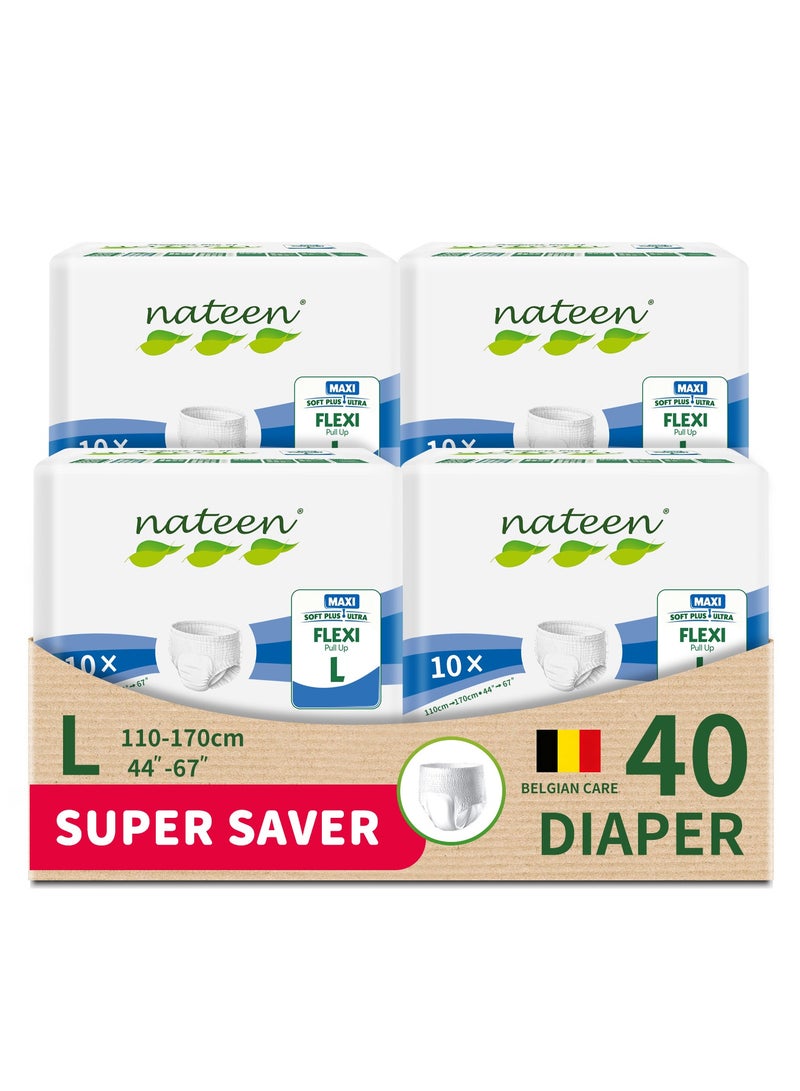 nateen Flexi Maxi Adult Diapers Pants,Incontinence Night Time Pull Up,Large,Waist Size 110-170Cm,40 Count Adult Pull Ups,Superior Comfort,Excellent Combination Of Protection. (40 Count) - Image 1