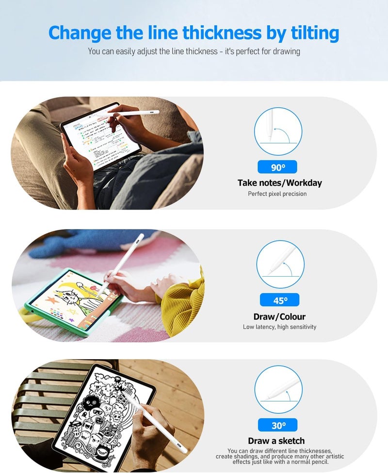 قلم ستيلوس لأجهزة iPad Pro، iPad Air، وiPad Mini من طراز 2018 إلى 2026، يدعم ميزة رفض لمس اليد (Palm Rejection) والشحن السريع | متوافق مع أجهزة iPad من الجيل 6 إلى 11 (A16)، iPad Mini من الطراز 5/6/7، iPad Air من الجيل 3 إلى 6 (M2/M4)، وiPad Pro بحجم 11.9 بوصة من الجيل 1 إلى 6، بالإض��فة إلى iPad Pro من الطراز M4 بحجم 11.9 بوصة و13 بوصة. - Image 4