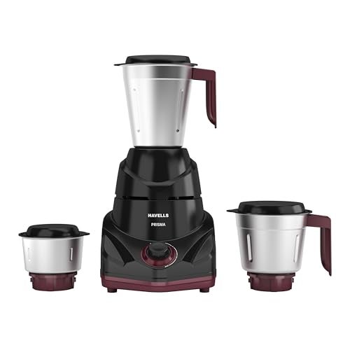 Havells Prisma 750 W 3 Jar Mixer Grinder| 3 Speed With Pulse Function| Air Vent Technology| Stainless Steel Blades| Wider Mouth Jars| Overload Protecton| 2-Year Product Warranty (Black) - Image 1