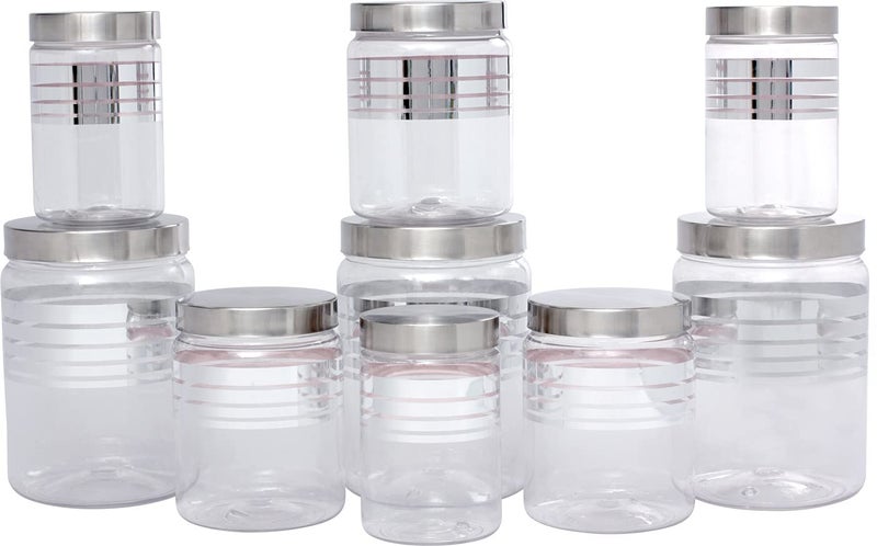 G-PET مجموعة حاويات GPET Silver Line من 12 قطعة 12C 2000 مل 1000 مل 750 مل 200 مل حاوية بلاستيكية فولاذية حزمة من 12 حاوية بلاستيكية فضية للمطبخ - Image 1