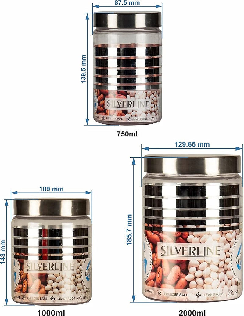G-PET مجموعة حاويات GPET Silver Line من 12 قطعة 12C 2000 مل 1000 مل 750 مل 200 مل حاوية بلاستيكية فولاذية حزمة من 12 حاوية بلاستيكية فضية للمطبخ - Image 4