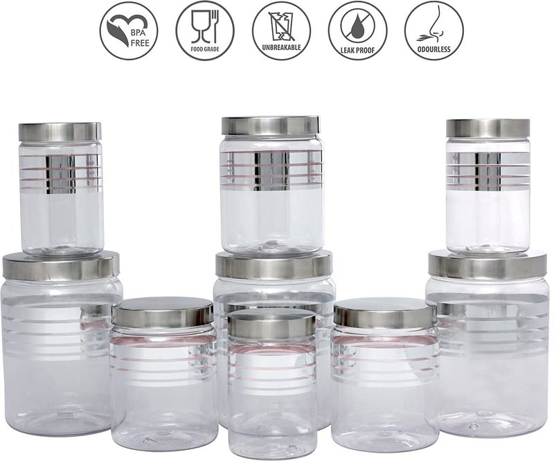 G-PET مجموعة حاويات GPET Silver Line من 12 قطعة 12C 2000 مل 1000 مل 750 مل 200 مل حاوية بلاستيكية فولاذية حزمة من 12 حاوية بلاستيكية فضية للمطبخ - Image 3