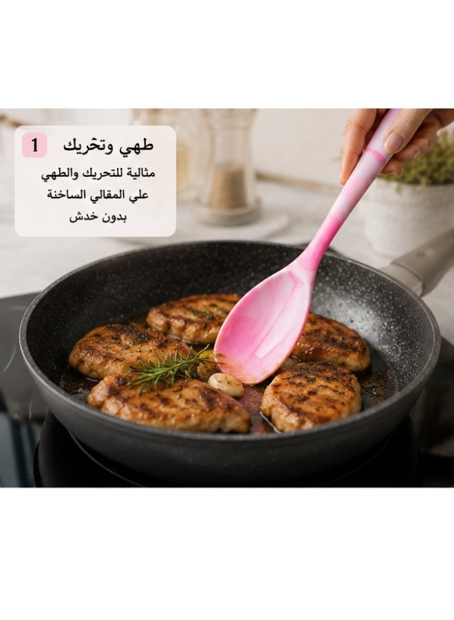 ملعقة طبخ سيليكون مقاومة للحرارة حتى 316°م – ملعقة تقديم وتقليب من السيليكون الغذائي الخالي من BPA للطهي والخلط وتقديم الطعام، آمنة للأواني غير اللاصقة، متينة وسهلة التنظيف، مقبض مريح مع فتحة للتعليق - Image 3