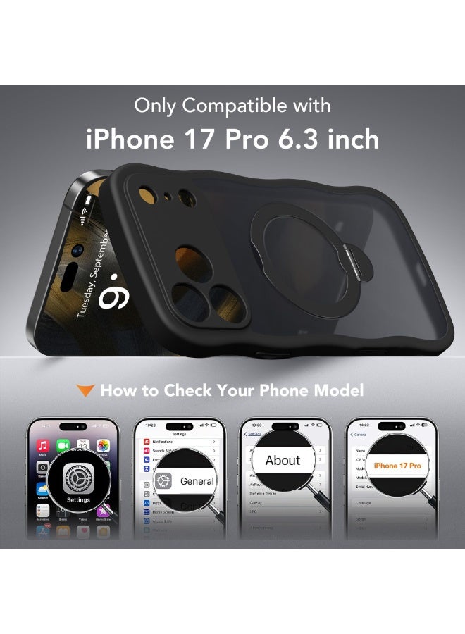 جولبينبوكس غطاء آيفون 17 برو مع MagSafe وحامل مغناطيسي دوار 360°، ‏[متوافق مع MagSafe] ‏[حافة على شكل موجة لطيفة] ‏[حماية بدرجة عسكرية]، غطاء هاتف آيفون 17 برو، باللون الأسود - Image 2