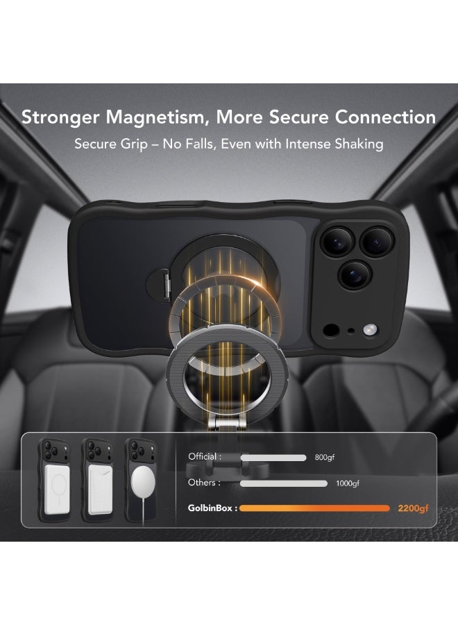 جولبينبوكس غطاء آيفون 17 برو مع MagSafe وحامل مغناطيسي دوار 360°، ‏[متوافق مع MagSafe] ‏[حافة على شكل موجة لطيفة] ‏[حماية بدرجة عسكرية]، غطاء هاتف آيفون 17 برو، باللون الأسود - Image 3