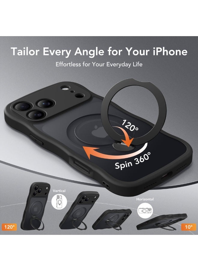 جولبينبوكس غطاء آيفون 17 برو مع MagSafe وحامل مغناطيسي دوار 360°، ‏[متوافق مع MagSafe] ‏[حافة على شكل موجة لطيفة] ‏[حماية بدرجة عسكرية]، غطاء هاتف آيفون 17 برو، باللون الأسود - Image 4