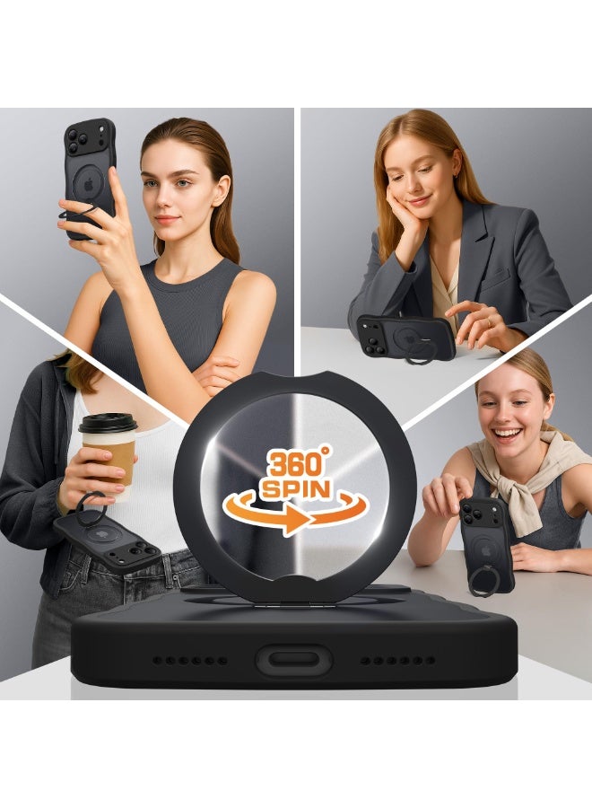 جولبينبوكس غطاء آيفون 17 برو مع MagSafe وحامل مغناطيسي دوار 360°، ‏[متوافق مع MagSafe] ‏[حافة على شكل موجة لطيفة] ‏[حماية بدرجة عسكرية]، غطاء هاتف آيفون 17 برو، باللون الأسود - Image 5