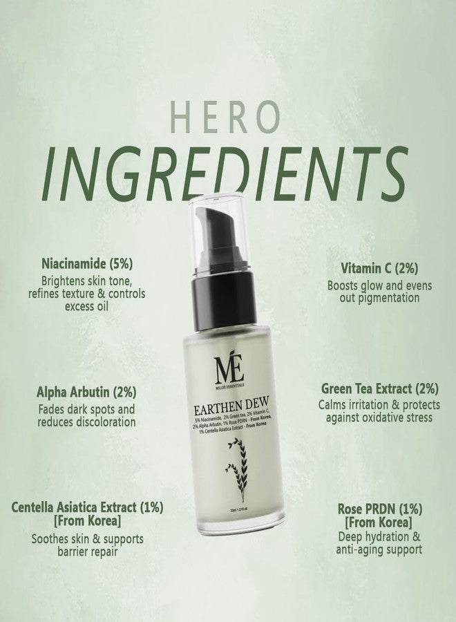 Miloe Miloé Earthen Dew Face Serum 30ml | 5% Niacinamide + 2% Vitamin C + 2% Alpha Arbutin | Brightening & Dark Spot Care | Green Tea & Centella for Hydrated, Even-Toned Skin | Lightweight Daily Serum - Image 3