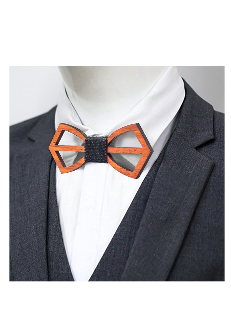 SYOSI 4 Pieces Wooden Bow Tie Handmade Customized Solid Wood Bow Tie Creative Wedding Wooden Bow Tie Necktie Wooden Bow Tie Cuff-Links Pocket Squares Suit for Every Proper Occasion - Image 2