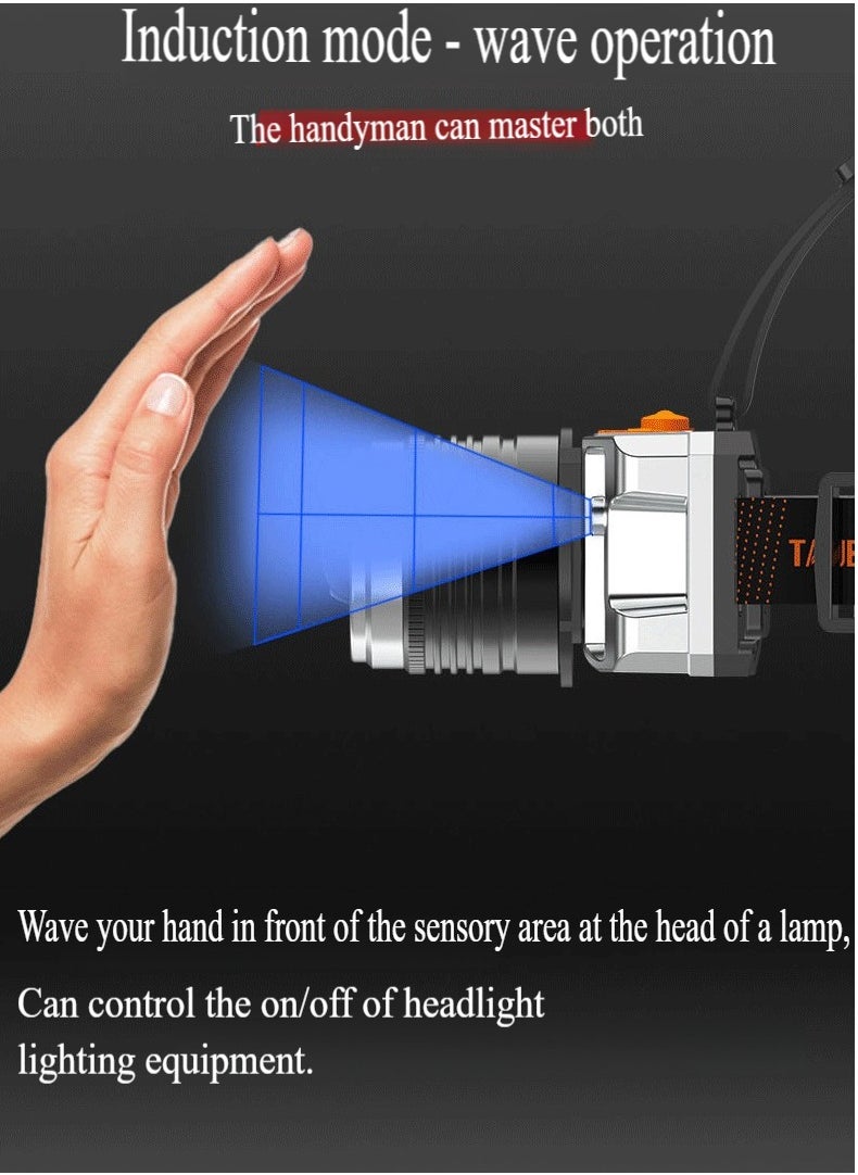 Healife Super Bright Headlight, USB Rechargeable LED Headlight, IPX4 Scalable Waterproof Headlight, Rechargeable Super Bright USB Headlight, Motion Sensor Adjustable 3 Modes, Zoomable Headlight Flashlight Spotlight, Waterproof Headlight Adjustable Headband, Suitable for Camping, Hiking, Outdoor, Hunting, Running  - Image 4
