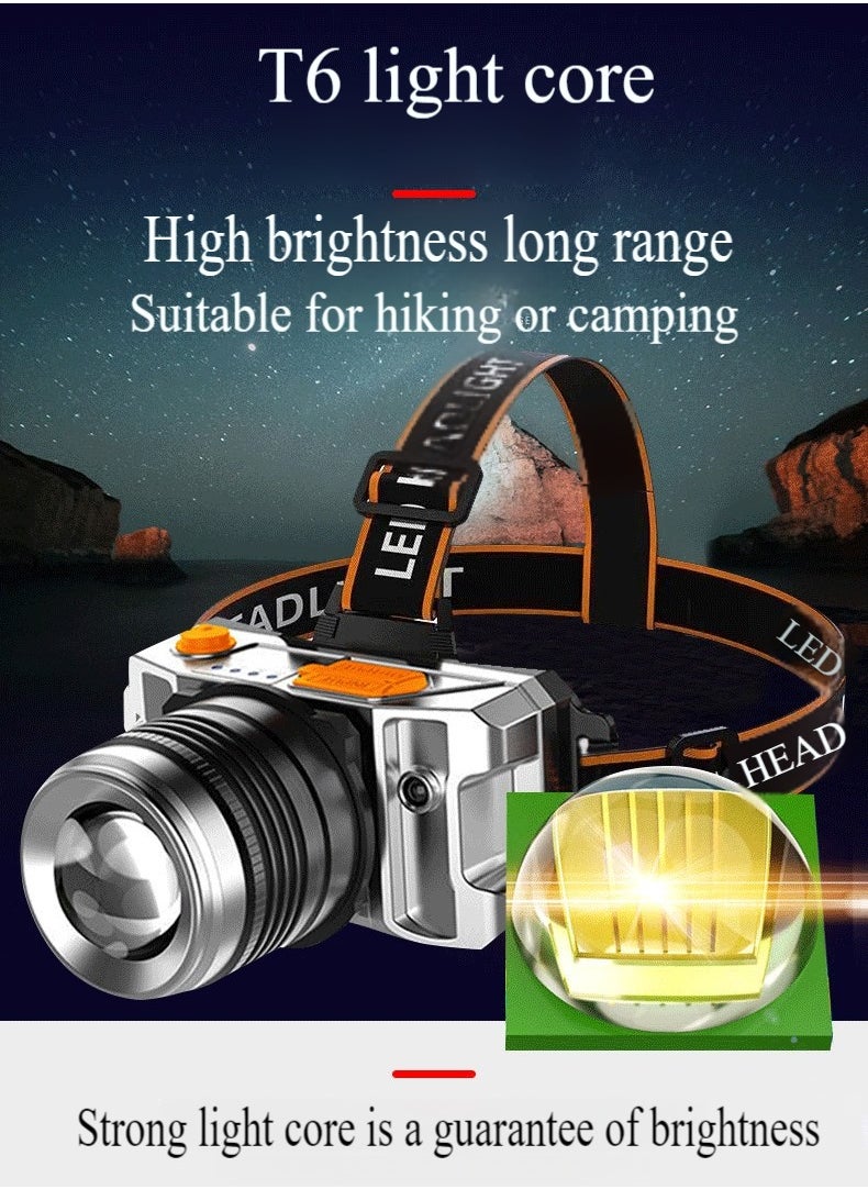 Healife Super Bright Headlight, USB Rechargeable LED Headlight, IPX4 Scalable Waterproof Headlight, Rechargeable Super Bright USB Headlight, Motion Sensor Adjustable 3 Modes, Zoomable Headlight Flashlight Spotlight, Waterproof Headlight Adjustable Headband, Suitable for Camping, Hiking, Outdoor, Hunting, Running  - Image 2
