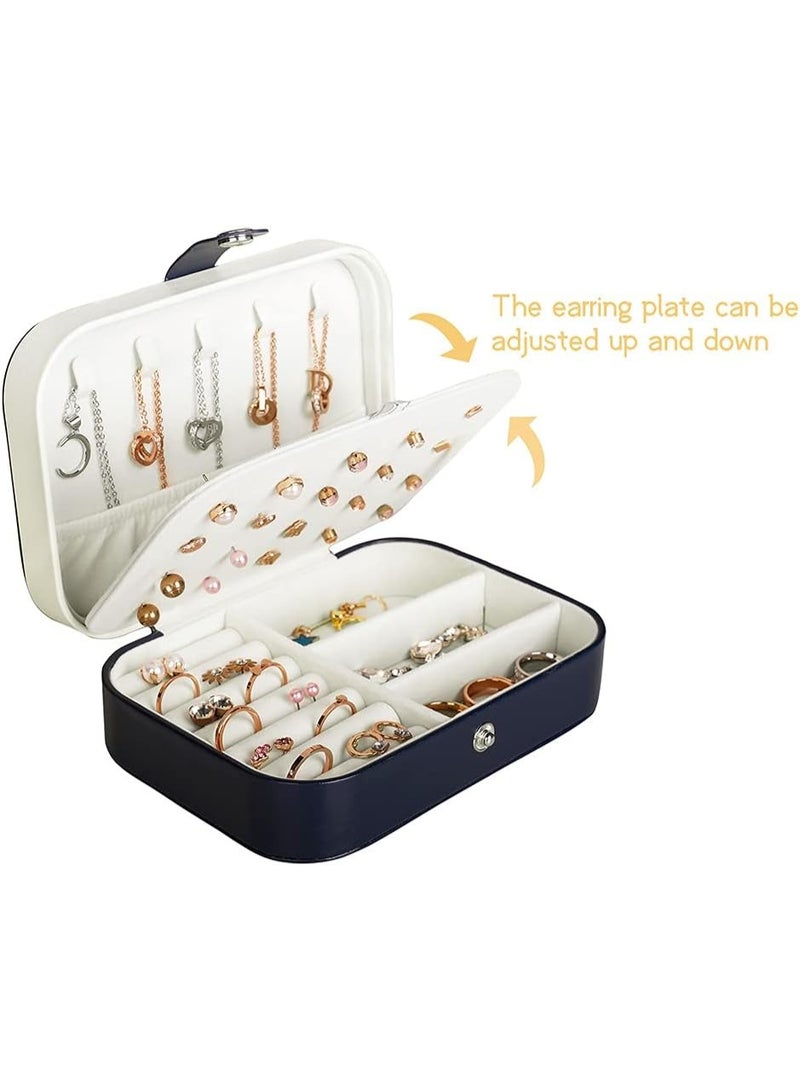 علبة مجوهرات سفر للنساء والبنات – منظم مجوهرات مزدوج الطبقة من الجلد الصناعي مع مرآة، علبة مجوهرات محمولة صغيرة لتخزين الخواتم والعقود والأساور والأقراط، تصميم أنيق للسفر والهدايا الفاخرة، منظم إكسسوارات نسائي، علبة مجوهرات للبنات، منظم مجوهرات محمول وعصري - Image 3