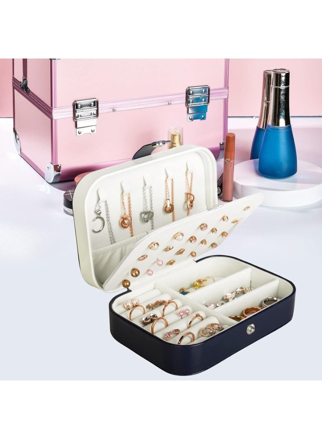 علبة مجوهرات سفر للنساء والبنات – منظم مجوهرات مزدوج الطبقة من الجلد الصناعي مع مرآة، علبة مجوهرات محمولة صغيرة لتخزين الخواتم والعقود والأساور والأقراط، تصميم أنيق للسفر والهدايا الفاخرة، منظم إكسسوارات نسائي، علبة مجوهرات للبنات، منظم مجوهرات محمول وعصري - Image 2