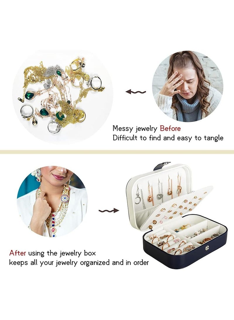 علبة مجوهرات سفر للنساء والبنات – منظم مجوهرات مزدوج الطبقة من الجلد الصناعي مع مرآة، علبة مجوهرات محمولة صغيرة لتخزين الخواتم والعقود والأساور والأقراط، تصميم أنيق للسفر والهدايا الفاخرة، منظم إكسسوارات نسائي، علبة مجوهرات للبنات، منظم مجوهرات محمول وعصري - Image 4