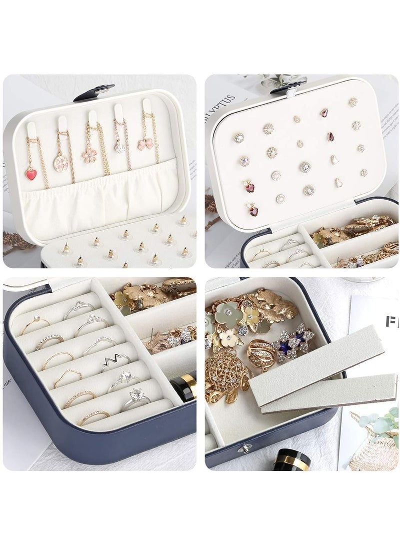 علبة مجوهرات سفر للنساء والبنات – منظم مجوهرات مزدوج الطبقة من الجلد الصناعي مع مرآة، علبة مجوهرات محمولة صغيرة لتخزين الخواتم والعقود والأساور والأقراط، تصميم أنيق للسفر والهدايا الفاخرة، منظم إكسسوارات نسائي، علبة مجوهرات للبنات، منظم مجوهرات محمول وعصري - Image 5