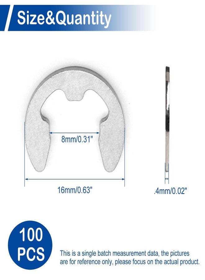 MroMax 100pcs 304 Stainless Steel Fastener External Retaining Snap Ring E-Clip Circlip OutsideDiameter 8mm Sliver Tone - Image 3