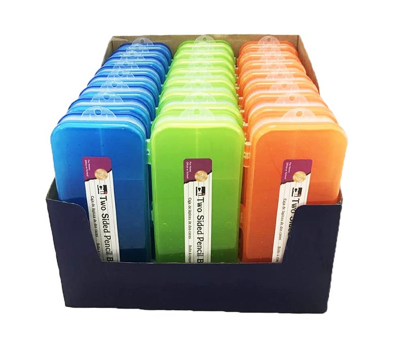 Charles Leonard Double Sided Pencil Box Pencil Case 5 Compartment Organizer Plastic Assorted Colors 85 W x 35 x 15 H Bulk Pack of 24 76310ST