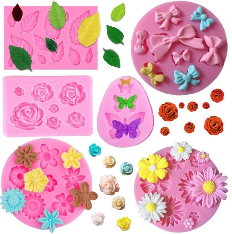 Flower Fondant Silicone Molds Leaf Bow Bowknot Daisy Butterfly Cake Candy Mould for Cake DecorationChocolate FudgePolymer ClaySoapResin Confectionery Projects