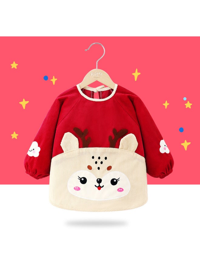 Autumn And Winter Crystal Corduroy Baby Cartoon Smock Bib Waterproof And Anti-dirty Children's Reverse Dressing A