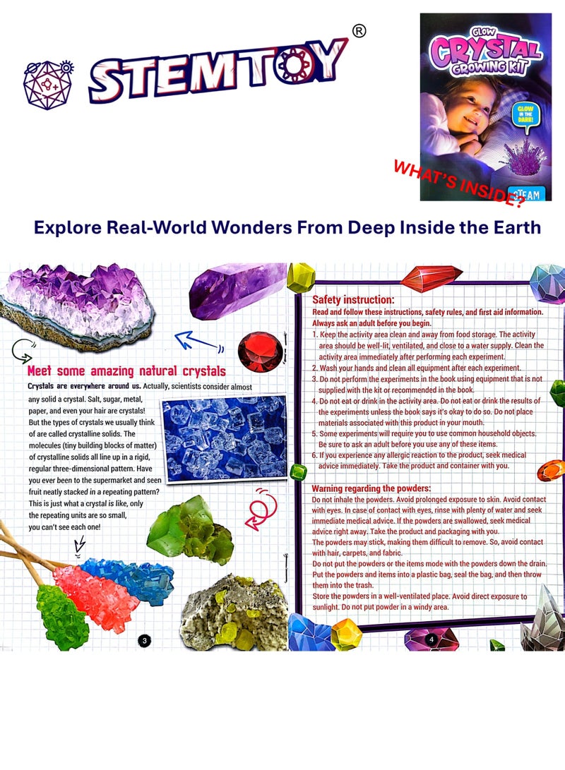 STEMTOY DIY Glow Crystal Growing Kit for Kids – Grow 2 Colorful Night-Glow Crystals, Crystal Science Experiment, UV Light Included, Hands-On STEM/STEAM Activity for Boys & Girls - Image 5