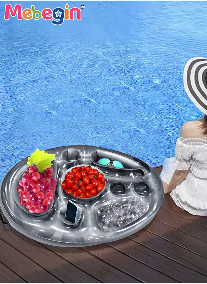 MEBEGIN 70*50cm Inflatable Drink Holder, Multifunctional Round Drink Floats for Swimming Pool, Drink Pool Floats with 8 Holes, Creative Pool Toys, PVC Inflatable Tray Water Supplies, Multifunctional Floating Drink Holder for Summer Beach Leisure and Party Decoration  - Image 4