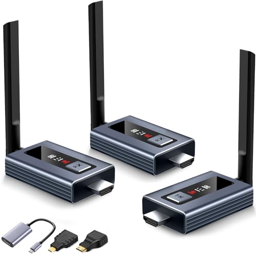 Lielyhod Upgraded Wireless HDMI Transmitter and 2 Receivers with LED Screen, Up to 6 RXs,165FT Plug & Play 1080P HD Output 5.8GHz Extender for TV Box/Laptop/Projector/Camera to Multiple Screens Grey - Image 1
