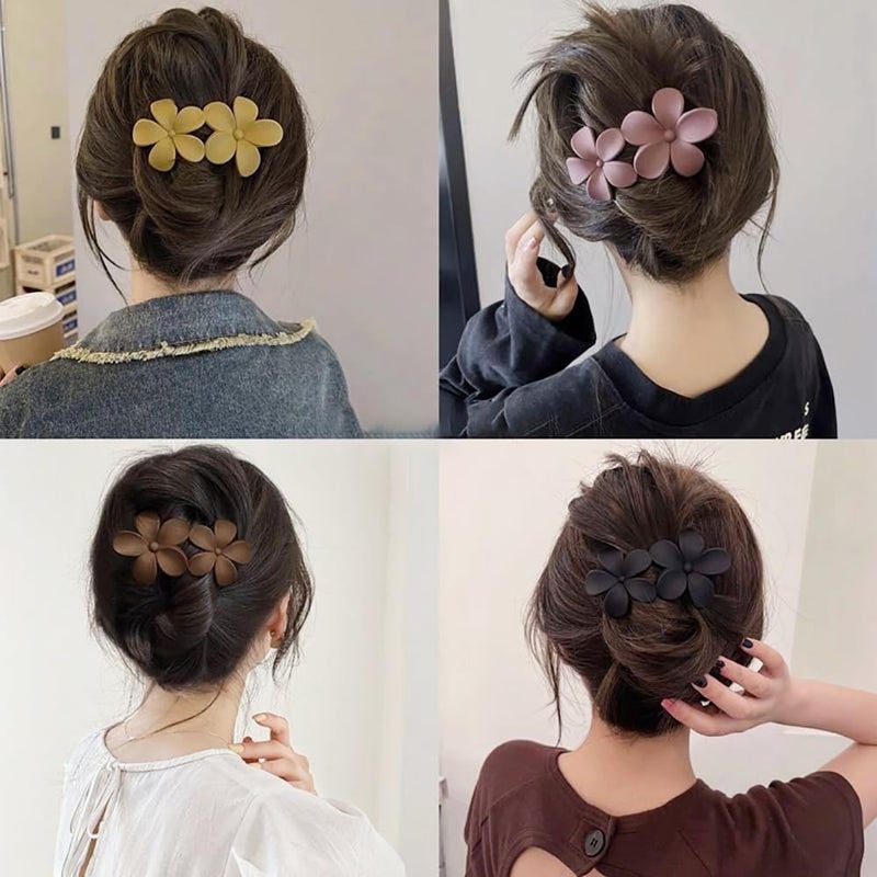 AIUPUOC Flower Hair Clips, Matte French Barrettes, Black Floral Hairpins, Claw Clamps, Non-Slip, Elegant Accessories for Women, Girls, Wedding, Summer Party Decorations, 4Pcs - Image 5