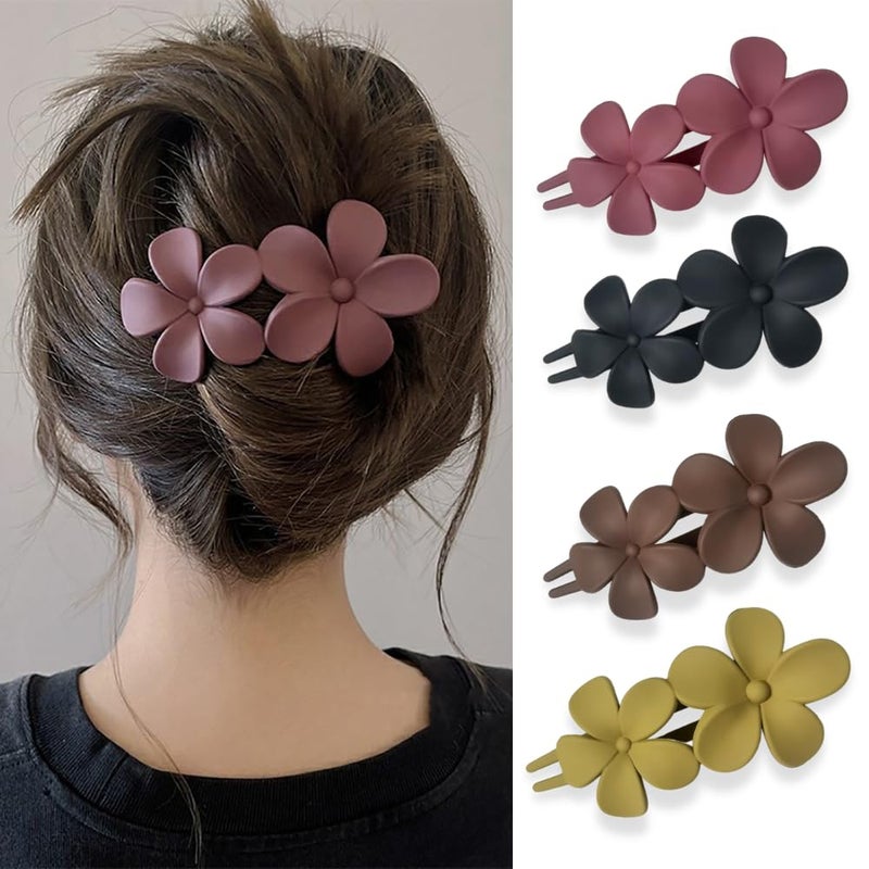 AIUPUOC Flower Hair Clips, Matte French Barrettes, Black Floral Hairpins, Claw Clamps, Non-Slip, Elegant Accessories for Women, Girls, Wedding, Summer Party Decorations, 4Pcs - Image 1