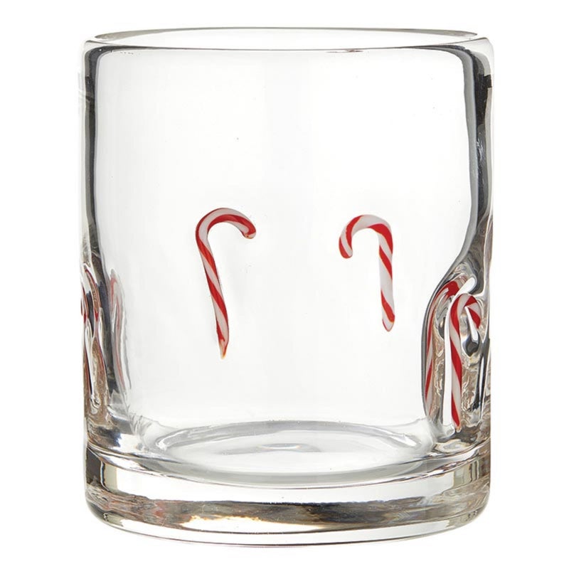 Slant Collections Christmas Glasses Double Old Fashioned Icon Handblown Cocktail Glass 14Ounce Candy Canes