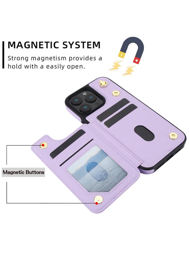 Zaboon Case For iPhone 13 Pro Max Crossbody Dual-Buckle Wallet Back Leather Phone Case - Image 4