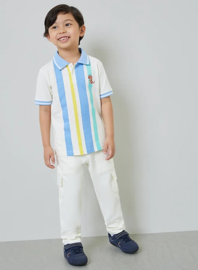 ستايلي Boys Striped Polo T-Shirt with Contrast Collar