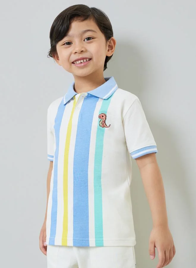 ستايلي Boys Striped Polo T-Shirt with Contrast Collar