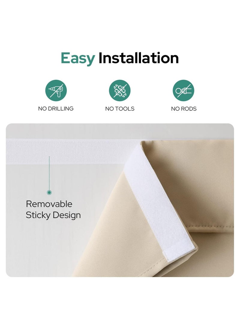 ستارة باب مانعة للضوء، ستائر فيلكرو ذاتية اللصق غير قابلة للثقب، ستائر خصوصية للباب الفرنسي، ظلال أنيقة معزولة حرارياً لغرفة النوم (بيج 26 بوصة عرضًا × 80 بوصة طولاً) - Image 5