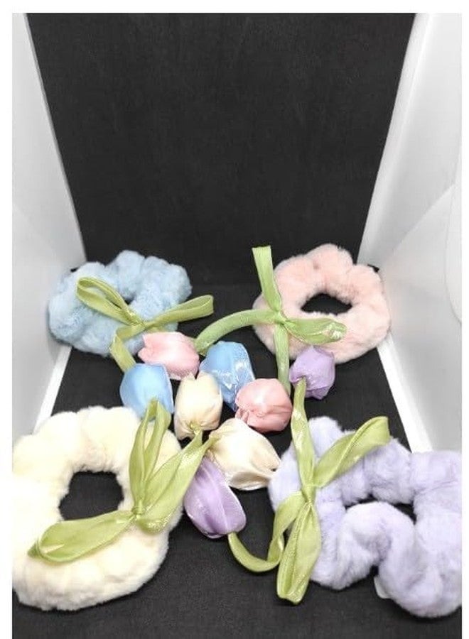 WECROO Hair Scrunchies with Tulip Flower Charms Hair Accessories, Organza Hair Rubber Bands with Hanging Korean Trendy Ponytail Hair Accessories for girls women (Multicolor, Pack of 6) - Image 2