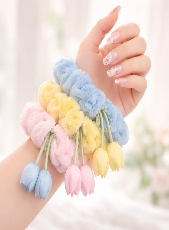 WECROO Hair Scrunchies with Tulip Flower Charms Hair Accessories, Organza Hair Rubber Bands with Hanging Korean Trendy Ponytail Hair Accessories for girls women (Multicolor, Pack of 6) - Image 5