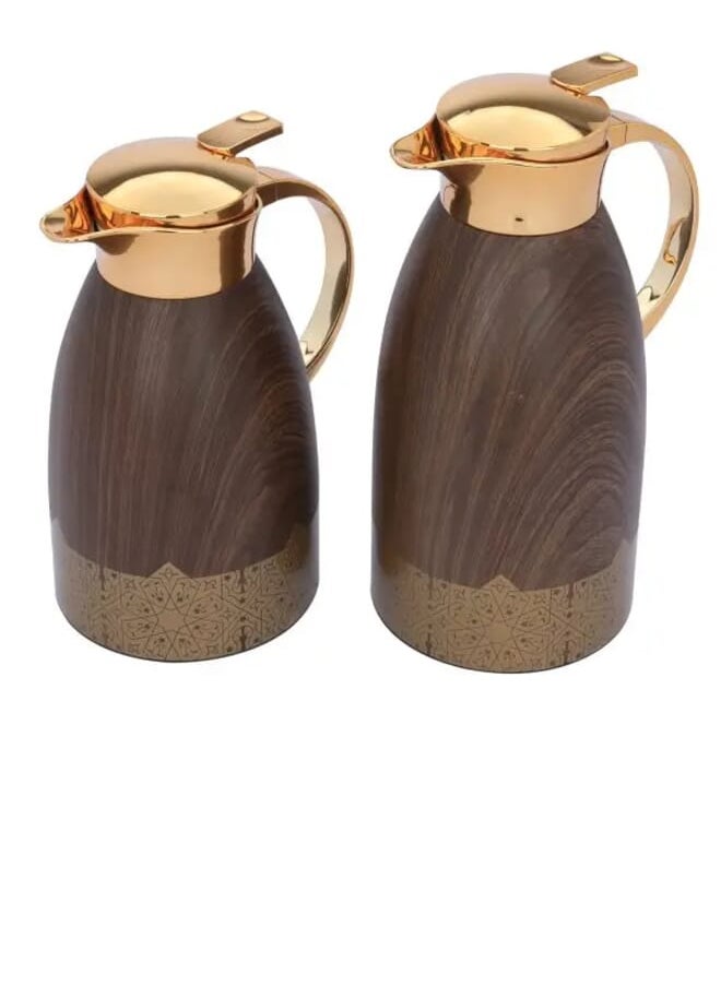 Alsaif Gallery Andalusian Thermos Set, Dark Wooden, With Islamic Inscription, With Golden Handle, Press 2 Pieces  - Image 2