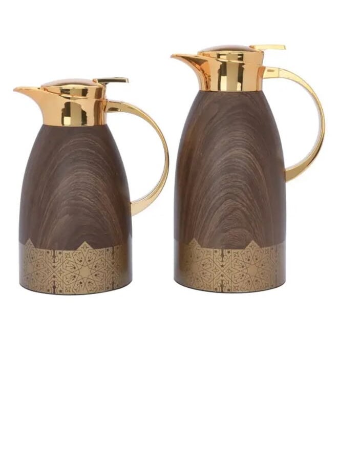 Alsaif Gallery Andalusian Thermos Set, Dark Wooden, With Islamic Inscription, With Golden Handle, Press 2 Pieces  - Image 3
