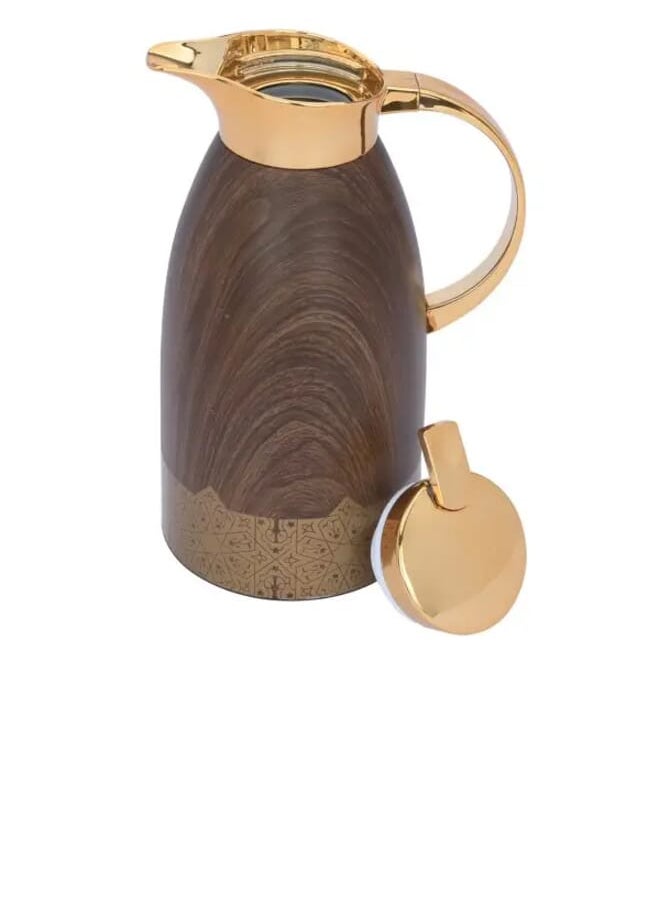 Alsaif Gallery Andalusian Thermos Set, Dark Wooden, With Islamic Inscription, With Golden Handle, Press 2 Pieces  - Image 4
