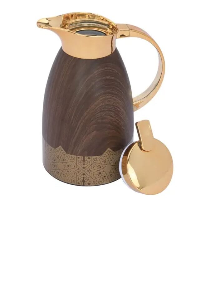 Alsaif Gallery Andalusian Thermos Set, Dark Wooden, With Islamic Inscription, With Golden Handle, Press 2 Pieces  - Image 5