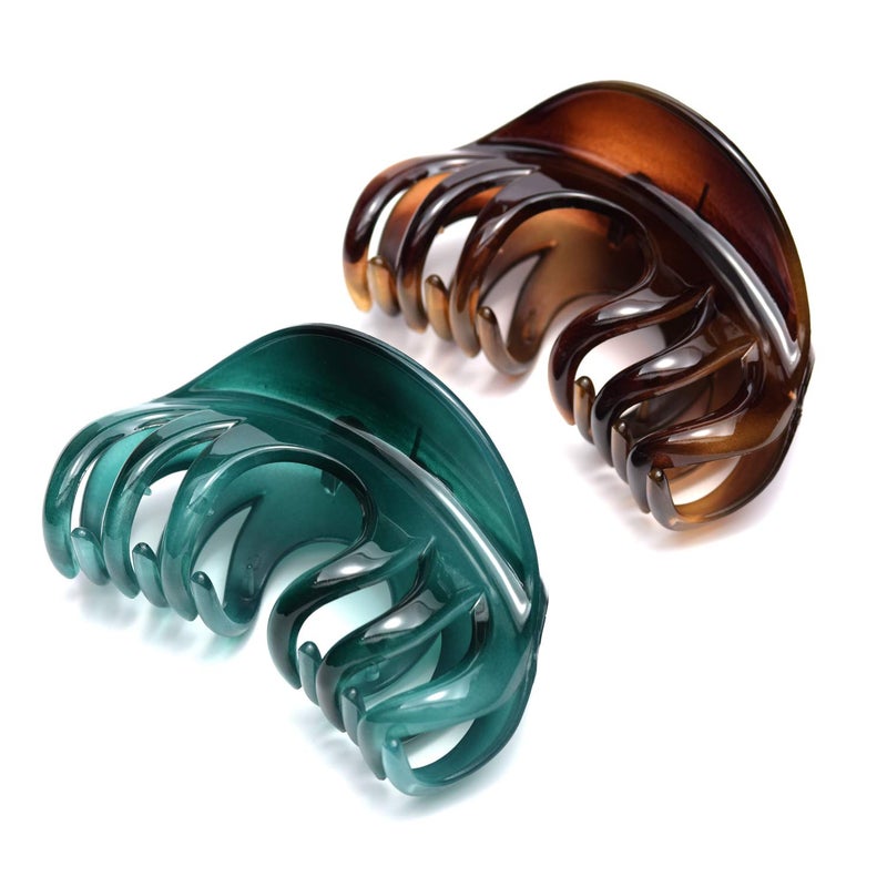Hair Claw for Women 4 Inch Pretty Hair Clip Hair Grip for Thick Hair Coffee and Niagara blue