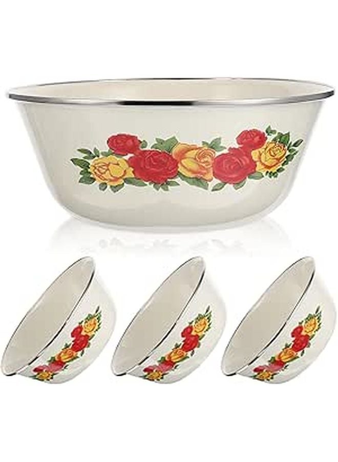 Vintage Enamel Basin Set 4pcs 22cm Thickened Multi Purpose Kitchen Bowls - Image 1