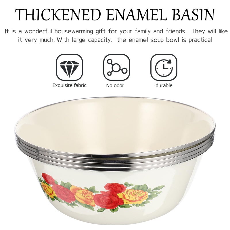 Vintage Enamel Basin Set 4pcs 22cm Thickened Multi Purpose Kitchen Bowls - Image 4